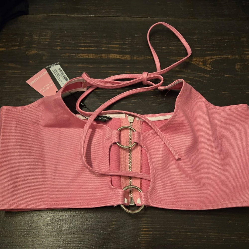 Pink Ring-Accent Strapless Bustier Top